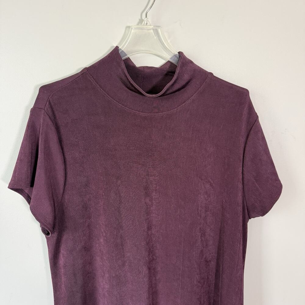 Chico's Midi Dress 2P US 12/14 P Solid Slinky Mock Neck Short Sleeve Burgundy - Picture 2 of 5